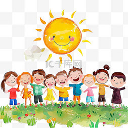 手绘太阳白色图片_手绘可爱孩子太阳玩耍卡通元素