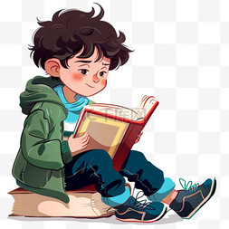 卡通可爱的男孩元素读书手绘
