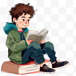 可爱的男孩手绘元素读书卡通