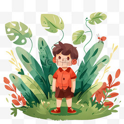 植物男孩卡通春天手绘元素