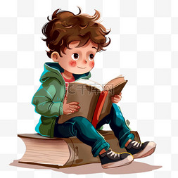 绿色的鞋子图片_元素卡通可爱的男孩读书手绘