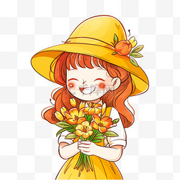 黄色小帽子图片_鲜花春天可爱女孩卡通手绘元素
