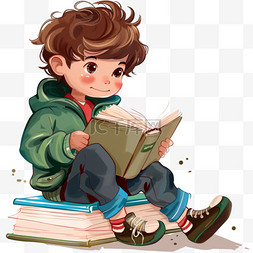 绿色的鞋子图片_卡通可爱的男孩读书手绘元素