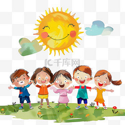 可爱的太阳表情图片_可爱孩子太阳手绘玩耍卡通元素