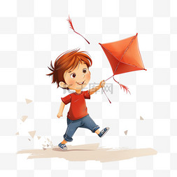 卡通手绘男孩放风筝元素