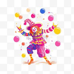 小丑耍球愚人节卡通手绘元素