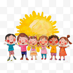 是太阳图片_可爱孩子太阳玩耍卡通手绘元素