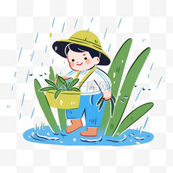 谷雨时节卡通风格儿童植物下雨免