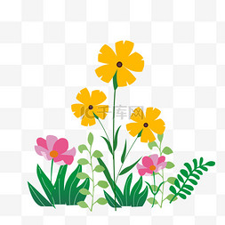 春天花卉花朵草丛卡通手绘素材