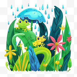 谷雨横板海报图片_谷雨时节卡通风格青蛙设计图