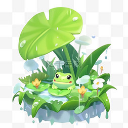 谷雨卡通风格青蛙png图片