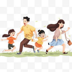 孩子爸爸妈妈图片_春天手绘一家人奔跑卡通元素