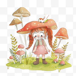可爱女孩植物春天蘑菇手绘元素