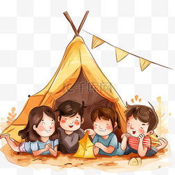 是露营的帐篷图片_孩子户外露营玩耍卡通手绘元素