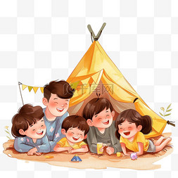 是露营的帐篷图片_户外孩子露营玩耍卡通手绘元素