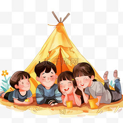 孩子卡通户外露营玩耍手绘元素
