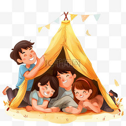 帐篷户外图片_孩子户外露营玩耍手绘元素卡通