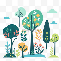 春天植物手绘树木免抠元素