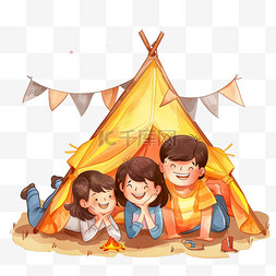 是露营的帐篷图片_手绘元素孩子户外露营玩耍卡通