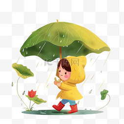 白色大伞图片_清明手绘元素雨季孩子遮伞卡通