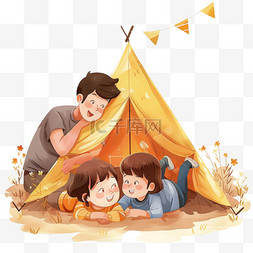 孩子趴在地上图片_孩子户外露营玩耍手绘元素卡通