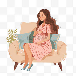 手绘白色拖鞋图片_女人手绘元素孕妇坐在沙发上慵懒