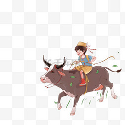 清明节背景柳树图片_清明手绘牧童放牛卡通元素