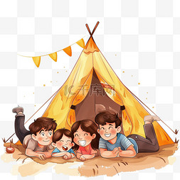 是露营的帐篷图片_卡通元素孩子户外露营玩耍手绘