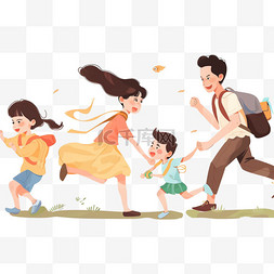 家庭通图片_春天一家人通手绘奔跑卡元素