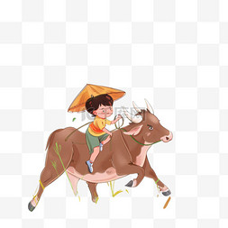 清明节背景柳树图片_清明牧童放牛手绘卡通元素