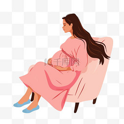女人孕妇坐在沙发上手绘元素慵懒