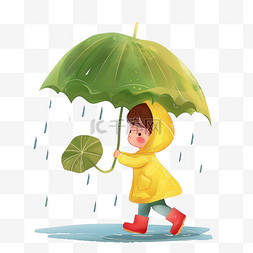 黄色大图片_清明雨季孩子遮伞卡通手绘元素