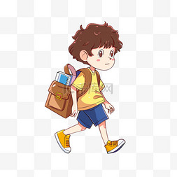 棕色头发的男孩图片_背书包可爱男孩卡通手绘元素
