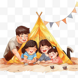户外露营背景图片_卡通孩子户外露营玩耍手绘元素