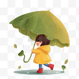 白色大伞图片_清明卡通手绘雨季孩子遮伞元素