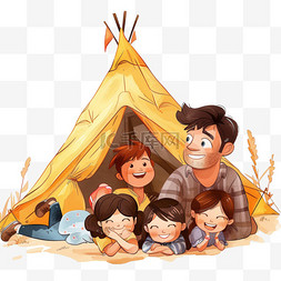 户外白色帐篷图片_手绘孩子元素户外露营玩耍