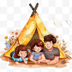 是露营的帐篷图片_孩子户外元素露营玩耍卡通手绘