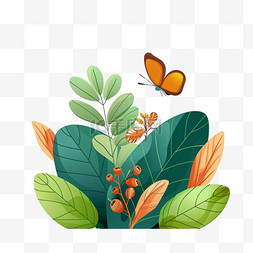 蝴蝶素材背景图片_春天植物花草手绘元素卡通