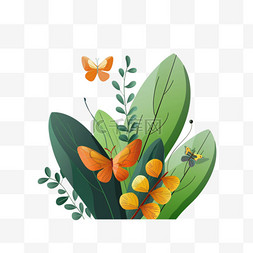 卡通橙色叶子图片_花草春天植物卡通手绘元素