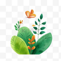 浅绿纯色背景图片_春天手绘植物花草卡通元素