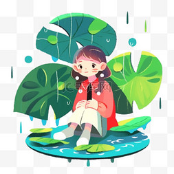 劳作的儿童图片_谷雨时节卡通风格儿童植物下雨PNG