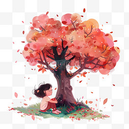 在树下图片_读书日可爱孩子卡通树下读书手绘
