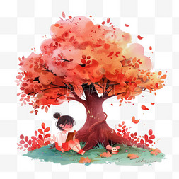 童话童话图片_读书日可爱孩子树下读书卡通手绘