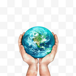 一个地球图片_手绘元素世界地球日双手捧着地球