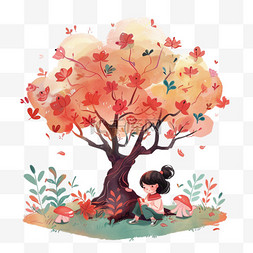 童话皇帝图片_读书日手绘元素可爱孩子树下读书