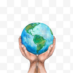 手绘世界地球日图片_免抠世界地球日双手捧着地球手绘