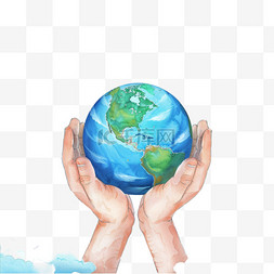 一个地球图片_世界地球日手绘元素双手捧着地球