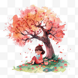 大树下读书图片_可爱孩子树下读书卡通手绘读书日