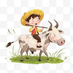 清明节卡通牧童放牛手绘元素