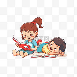 躺着看书的男孩图片_卡通手绘孩子看书读书元素